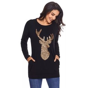 Plus Size Sequin Deer Patch Holiday Top